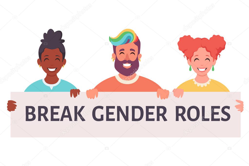 Break gender roles. Gender-neutral movement. Non-binary. LGBTQ Pride concept. Vector illustration