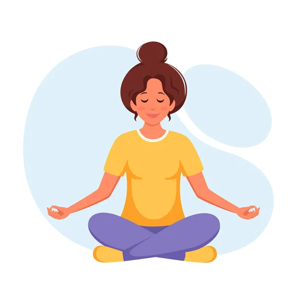 Woman Meditating Lotus Pose Healthy Lifestyle Wellbeing Relax Meditation Vector — Stock Vector