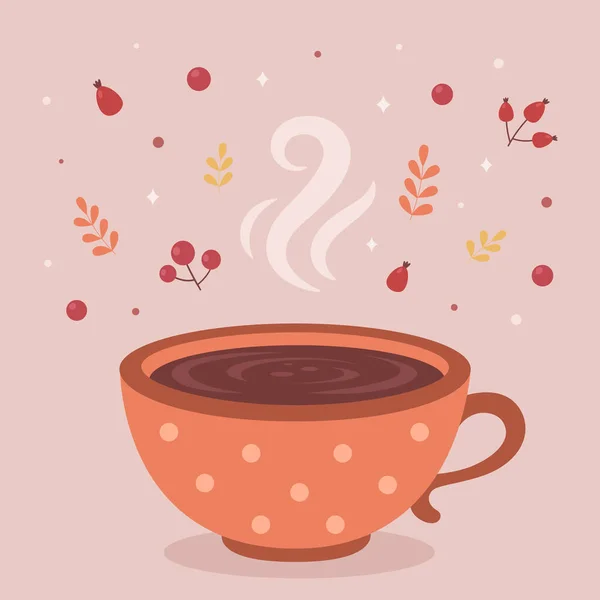 Hot Coffee Cup Autumn Hot Drink Hello Autumn Vector Illustration — Stock Vector