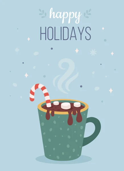 Weihnachtliches Heißgetränk Mit Eibisch Und Zuckerrohr Glückwunschkarte Für Die Feiertage — Stockvektor