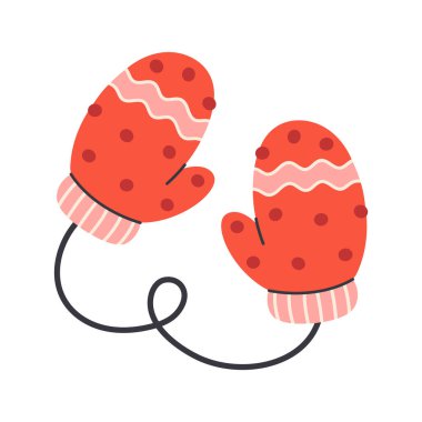 Şirin yün örgü eldivenler. Sıcak kış eldivenleri. Beyaz arkaplanda düz vektör illüstrasyonu