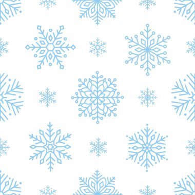 Minimalist kar taneleri olan kusursuz bir desen. Noel ve yeni yıl için şenlikli kış tatili tasarımı. Pankart, duvar kağıdı, ambalaj kağıdı, arka plan, kart, poster için mükemmel. Vektör illüstrasyonu