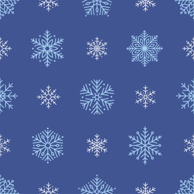 Minimalist kar taneleri olan kusursuz bir desen. Noel için yeni yıl için yumuşak bir kış tatili tasarımı. Pankart, duvar kağıdı, ambalaj kağıdı, arka plan, kart, poster için mükemmel. Vektör illüstrasyonu