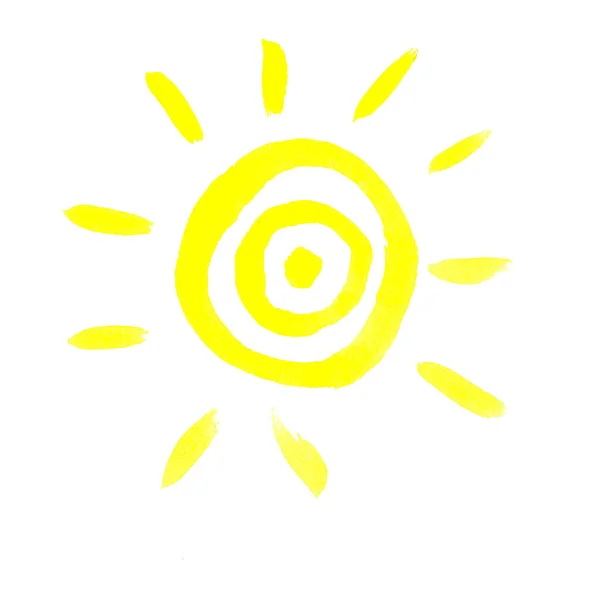 hand drawn watercolor sun icon. Yellow sun. Sunny day.