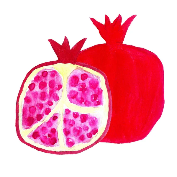 Conjunto Acuarela Granada Fruta Exótica Dibujar Mano Iilustration — Foto de Stock