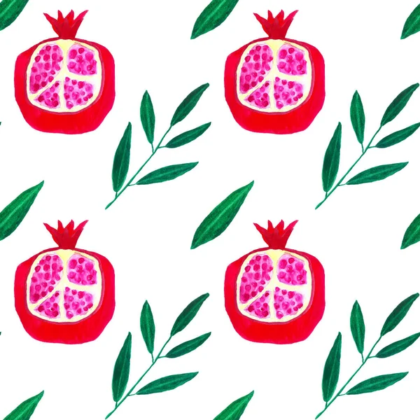 Seamless Pomegranate Pattern Watercolor Handdrawing Fruit Background — Stockfoto