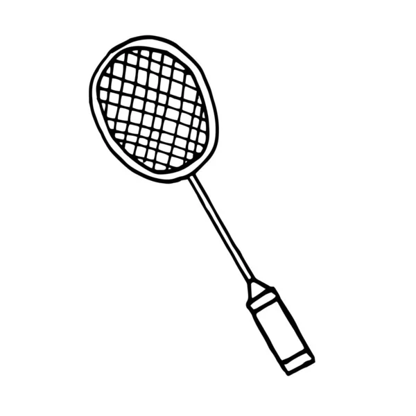 Badminton Racket Badminton Racket Isolated Sport Equipment Hand Draw — Image vectorielle