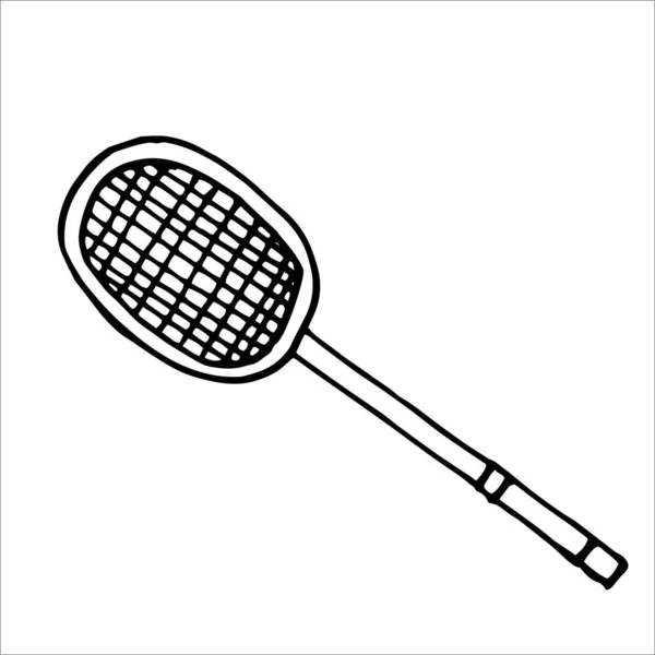 Badminton Racket Badminton Racket Isolated Sport Equipment Hand Draw — Vetor de Stock