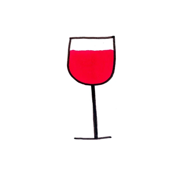 Glass of wine. Hand draw illustration. Red wine glass