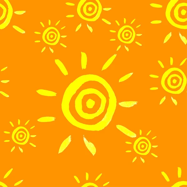 Motivo Senza Cuciture Arancione Sole Mano Disegnare Sole Giallo — Foto Stock