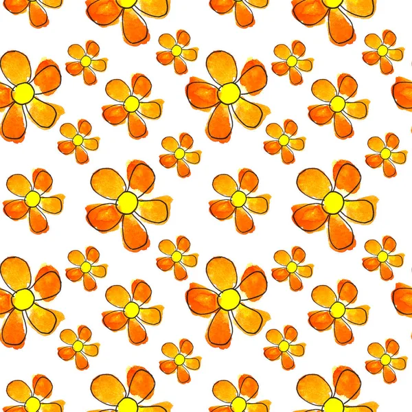 Fiori Arancio Modello Acquerello Senza Soluzione Continuità Ripetere Illustrazione Disegno — Foto Stock