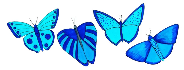 Conjunto Hermosas Mariposas Exóticas Con Alas Colores Ilustración Dibujo Mano — Foto de Stock