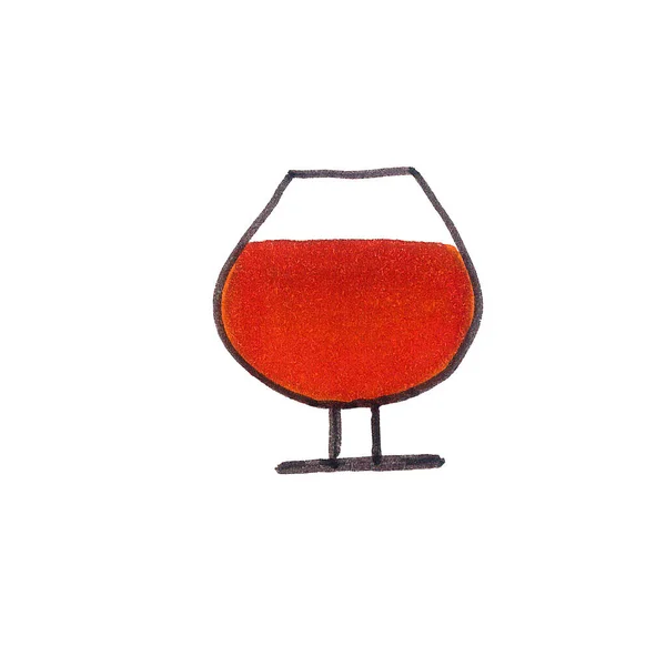 Ett Glas Konjak Handritning Illustration Rött Vinglas — Stockfoto