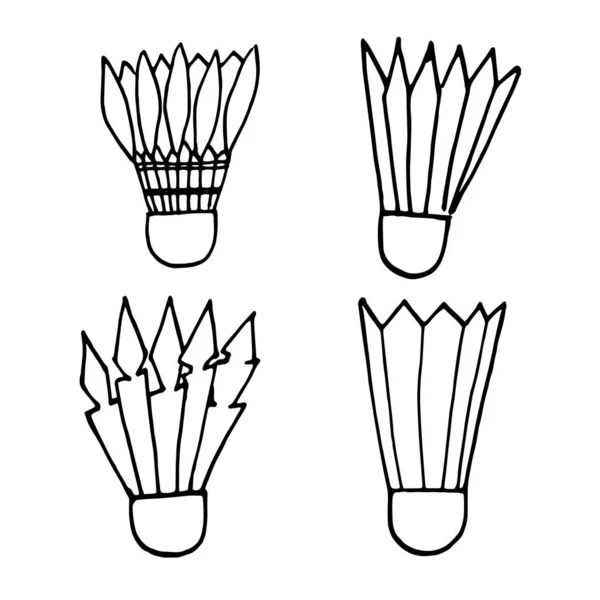 Vektorový set černý a bílý badminton shuttlecocks s peřím — Stockový vektor