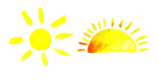 Комплект изолированного желтого акварельного солнца, акварельная иллюстрация — стоковое фото