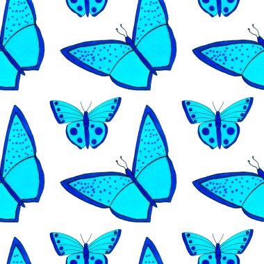Mavi Kelebek 'in el çizimi kusursuz desen