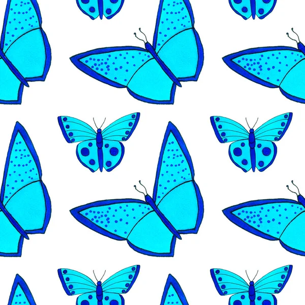 Рука малює синій метелик безшовний візерунок — стокове фото
