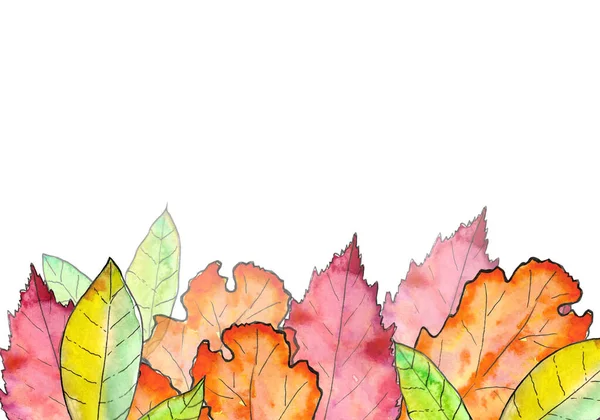 Watercolor painted autumn leaves banner and background