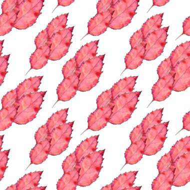 Renkli sonbahar yapraklarıyla kusursuz bir desen. Suluboya çizimi.