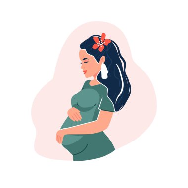 Hamile bir kadın. Modern. Vektör kavramsal illüstrasyon. Düz çizgi film tasarımı, beyaz arkaplanda izole.