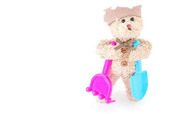 Teddy Bear Gardener Set Tools Garden — Stock Photo, Image