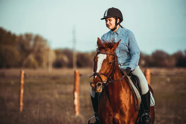 Chica montando un caballo — Foto de Stock