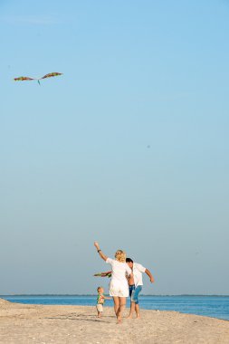 Mutlu aile bir uçurtma başlatma.