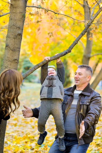 Mom and dad playing with his son in the park — Stockfoto