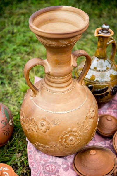 Beautiful handmade earthenware jug. — Stock Photo, Image