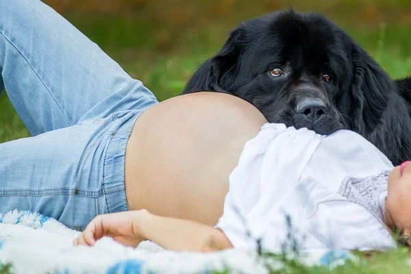 Hamile kadın bir köpekle yalan