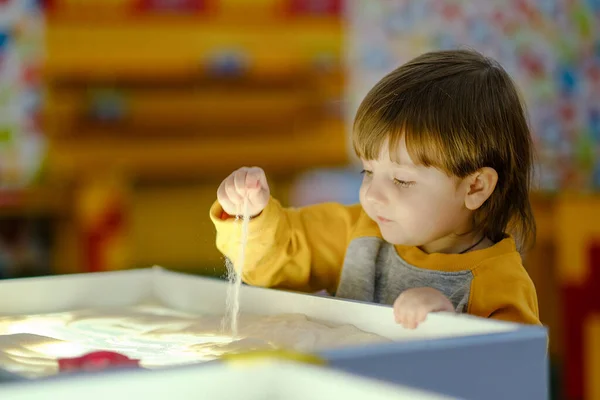 Creative Child Development Baby Draws Sand Glass Early Development Children — Stock Photo, Image