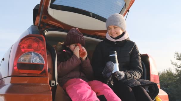 Vacaciones Familiares Valores Familiares Mamá Divierte Con Hija Invierno Parque — Vídeos de Stock
