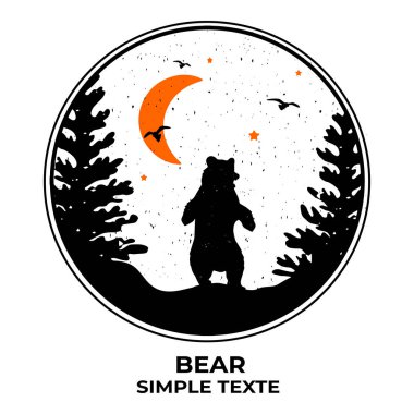 Yuvarlak çerçeveli bir ayı. Çerçevedeki orman. Vektör. eps