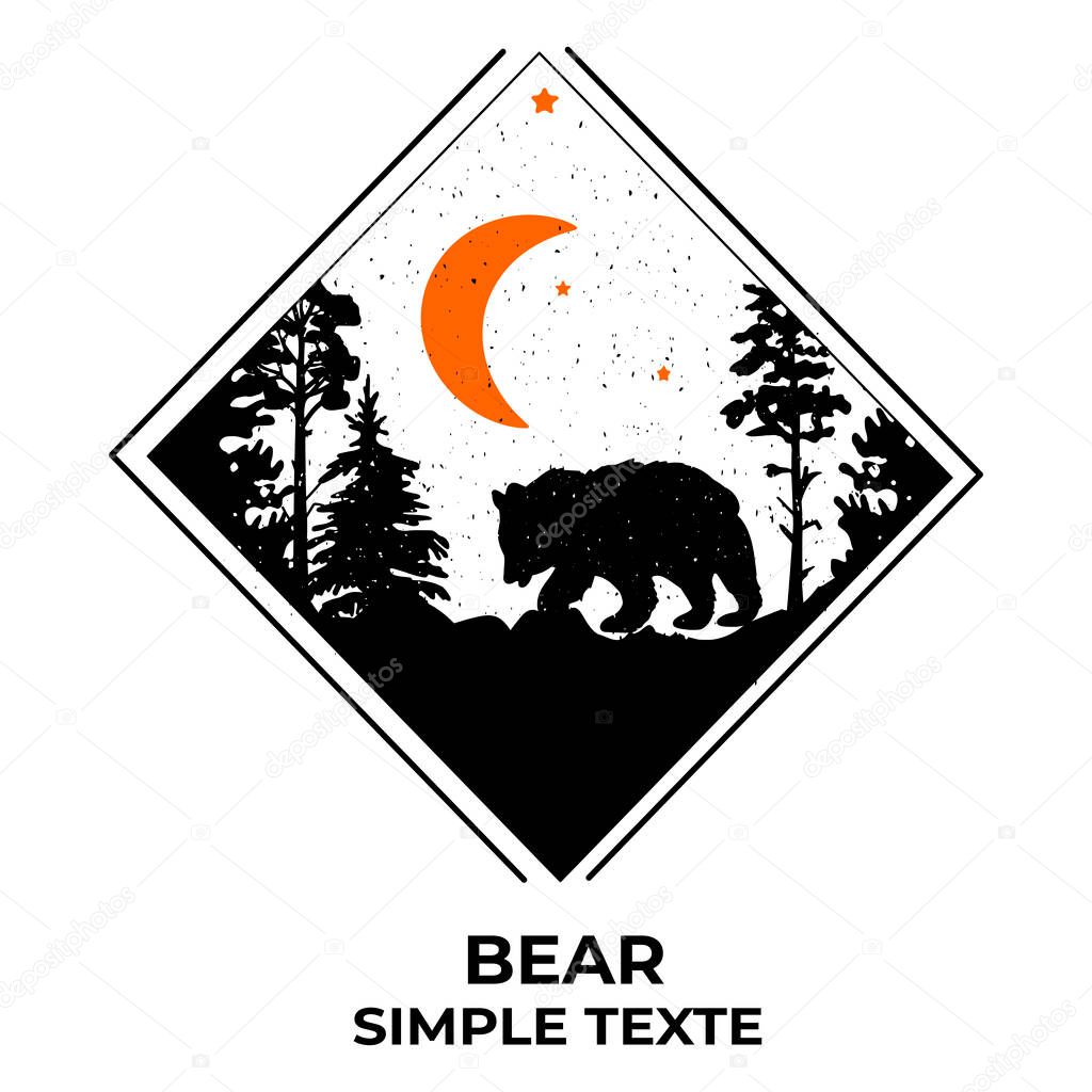 there is a bear in the forest. forest landscape with a bear in a square frame. vector. EPS format