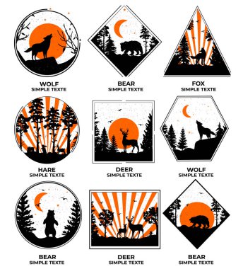 Çerçevedeki orman. Orman. Hayvan silueti. Vektör grafikleri. EPS biçimi