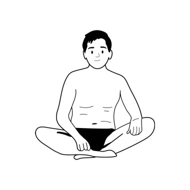  Yüzme şortu giymiş nilüfer pozisyonundaki bir adam oturur. Vektör çizim. eps