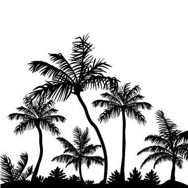Palmiye ağaçlarının gezisi. Silüet vektörü. eps