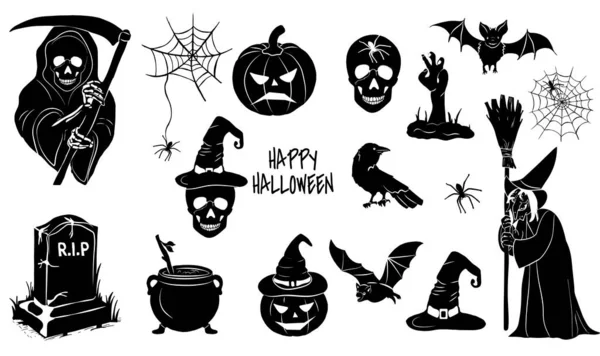 Ensemble Halloween Silhouette Vecteur Espèces — Image vectorielle