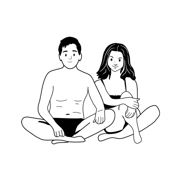 男人和女孩坐在海滩上 — 图库矢量图片