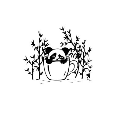 Cute panda looks out of the mug. vector. sketch. EPS format vector Cute panda looks out of the mug. vector. sketch. EPS format vector