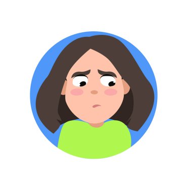 Kadın kullanıcı profili. Gücenmiş bir kadının Avatar 'ı. Duyguları olan bir ekran koruyucusu karakteri. İzole edilmiş beyaz arkaplanda vektör illüstrasyonu.