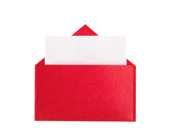 Czerwona Otwarta Koperta Kartką Papieru Makietą Odosobnionym Tle Przestrzenią Kopiowania — Zdjęcie stockowe