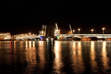 Duyuru köprü gece manzarası. St. Petersburg. Rusya