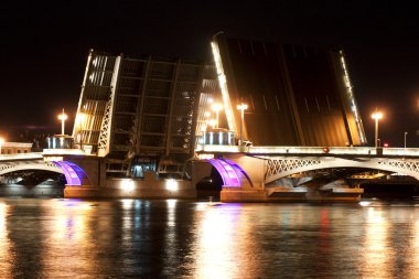 Duyuru köprü gece manzarası. St. Petersburg. Rusya