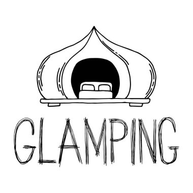 Yurt. Karalama tarzında vektör illüstrasyonu. Açık hava ürünleri ve glamping. Etiket ve logo için kullan. Eps 10.