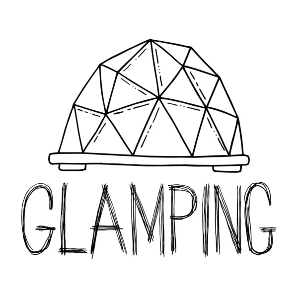 Bungalov. Karalama tarzında vektör illüstrasyonu. Açık hava ürünleri ve glamping. Etiket ve logo için kullan. Eps 10.