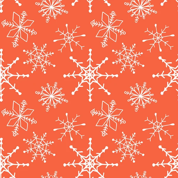 Garabatos de invierno dibujado a mano copos de nieve patrón sin costuras. Lindo, simple vector copos de nieve para postal y diseño gráfico de póster para textiles, papel de embalaje, fondos de invierno de Navidad estilo dibujado a mano. — Archivo Imágenes Vectoriales