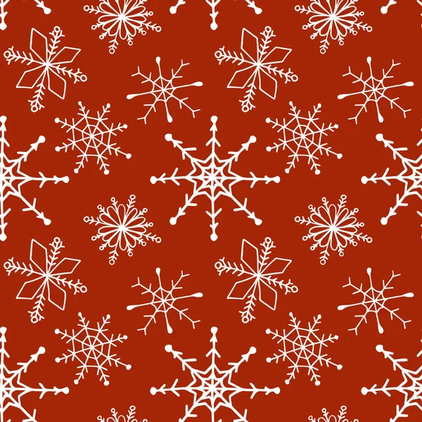 Garabatos de invierno dibujado a mano copos de nieve patrón sin costuras. Lindo, simple vector copos de nieve para postal y diseño gráfico de póster para textiles, papel de embalaje, fondos de invierno de Navidad estilo dibujado a mano. — Archivo Imágenes Vectoriales