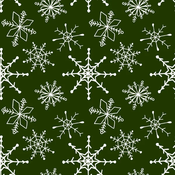 Garabatos de invierno dibujado a mano copos de nieve patrón sin costuras. Lindo, simple vector copos de nieve para postal y diseño gráfico de póster para textiles, papel de embalaje, fondos de invierno de Navidad estilo dibujado a mano. — Archivo Imágenes Vectoriales