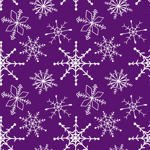 Garabatos de invierno dibujado a mano copos de nieve patrón sin costuras. Lindo, simple vector copos de nieve para postal y diseño gráfico de póster para textiles, papel de embalaje, fondos de invierno de Navidad estilo dibujado a mano. — Archivo Imágenes Vectoriales